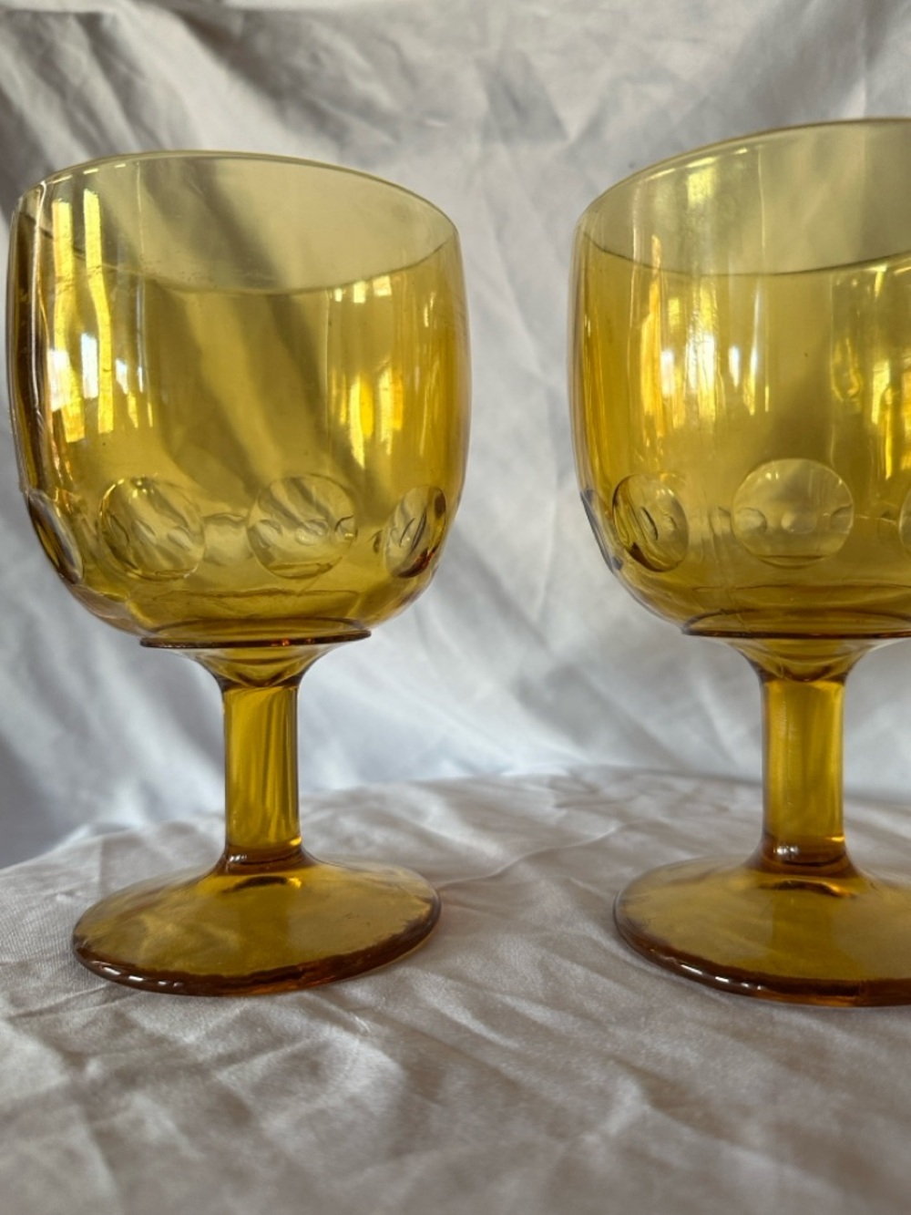 (TWO) Mid-Century Pair of Amber Thumbprint Bartlett Collins
Goblets 1960s
